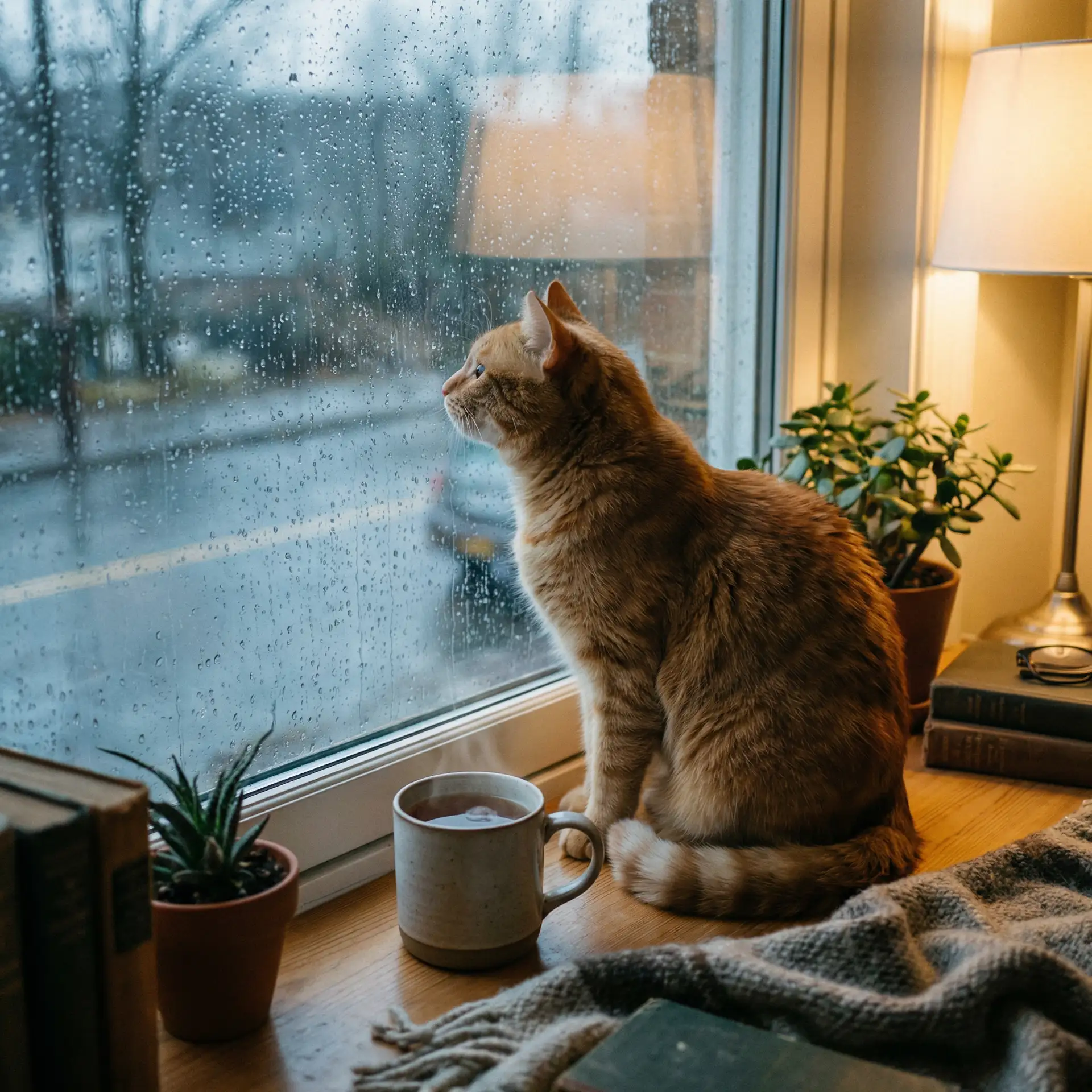 猫咪望着窗外的雨 - 猎头华尔兹